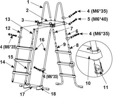 Драбина для басейну Deluxe зі знімними сходинками | 122 см