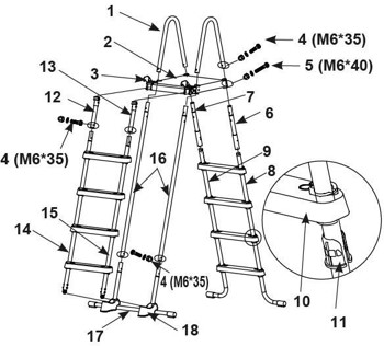 Драбина для басейну Deluxe зі знімними сходинками | 132 см